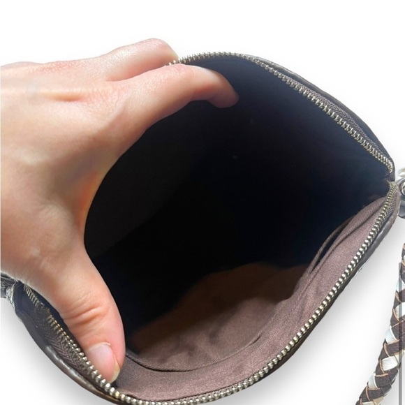 Loeffler Randall Mallory Leather Woven Crossbody Bag Brown White - Flawed - Picture 7 of 7